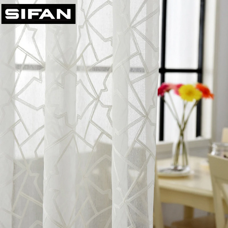 New Modern Geometric Embroidered Voile Curtains for Living Room the
