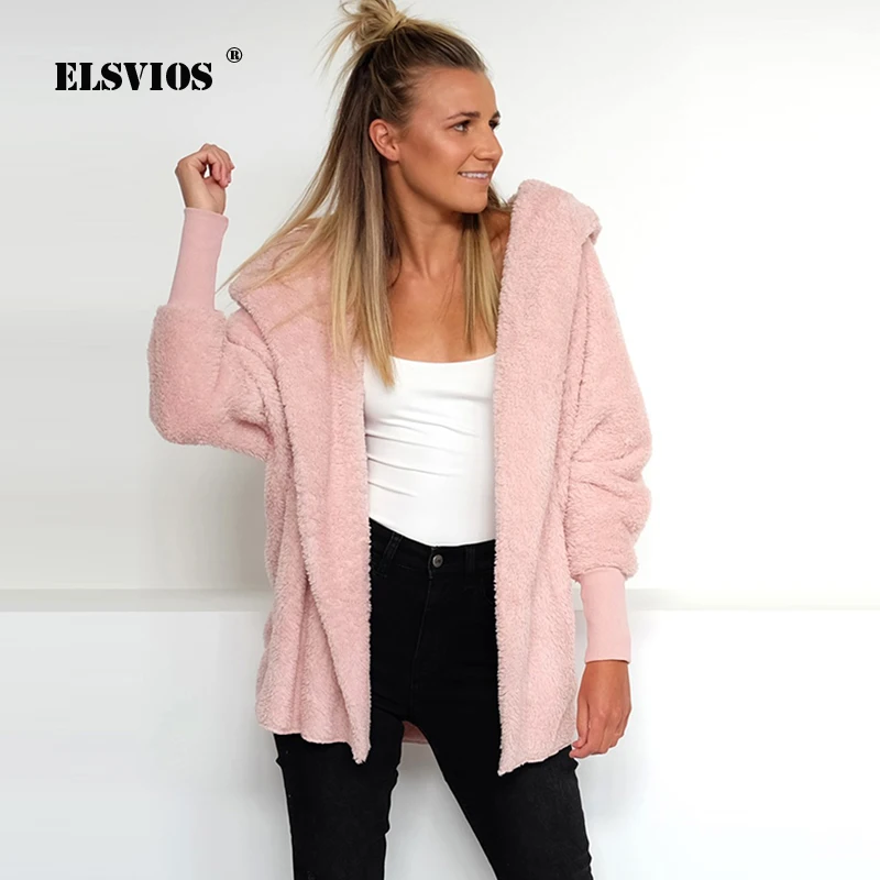 ELSVIOS 2018 Autumn Winter Warm Soft Hooded open stitch