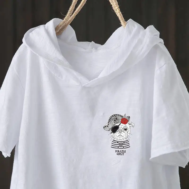 002 White F& je Новая модная летняя женская футболка размера плюс с коротким рукавом, свободная повседневная футболка с капюшоном, Хлопковые женские топы с принтом D32 - Color: 002 White