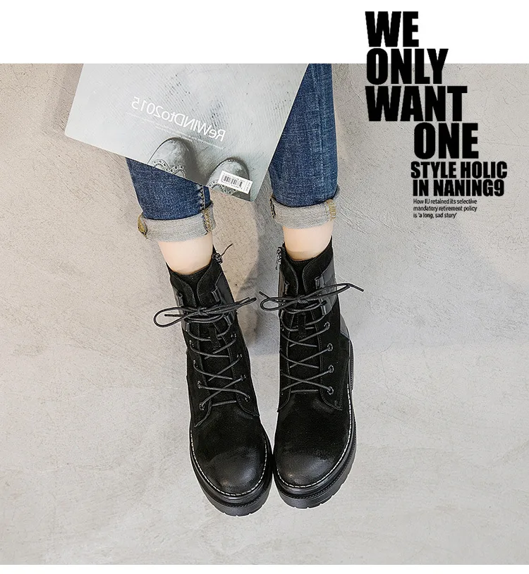 SWYIVY Women Ankle Boot Hot Autumn Shoes Genuine Leather Woman Shoes Martin Boots Platform Cowboy Boots For Women Zipper