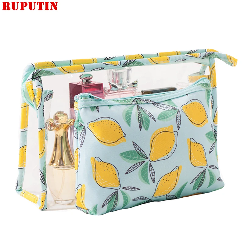 

RUPUTIN 2Pcs PVC Cosmetic Bag Beautician Necessaire Women Transparent Vanity Make Up Pouch Travel Organizer Toiletry Wash Cases