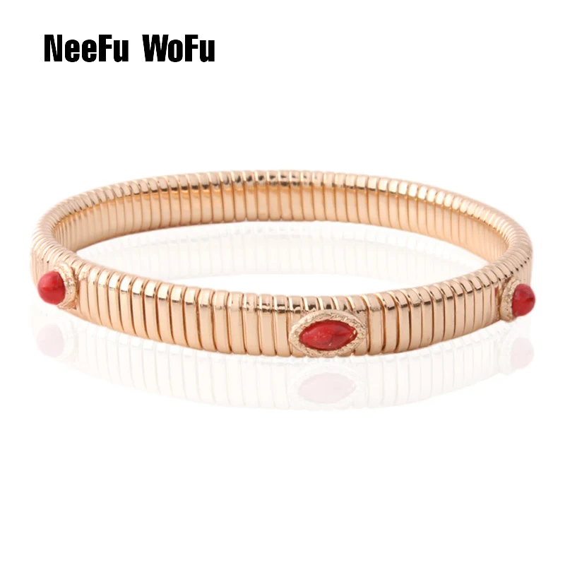 

NeeFuWoFu 7mm Spring chain Bracelet Copper Natural stone Bracelets Bohemia de Madera Pulseira Estrela de Cinco Elastic Perles