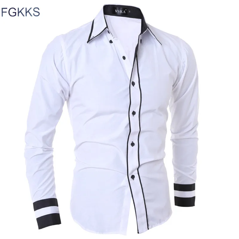 FGKKS جديد وصول الرجال عارضة قميص الربيع قميص الذكور الأزياء طويلة الأكمام سهرة قميص الرجال بلون قميص
