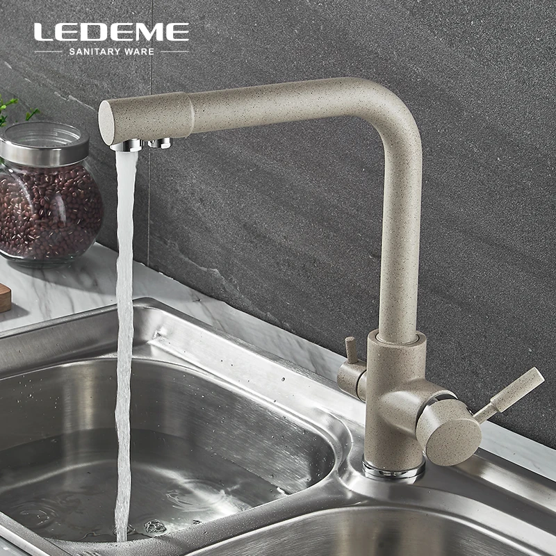 LEDEME Filtro de purificación de cocina Cuenca del grifo con agua potable del rociador Dual-barra de la manija del grifo de agua de latón L4055 - 4