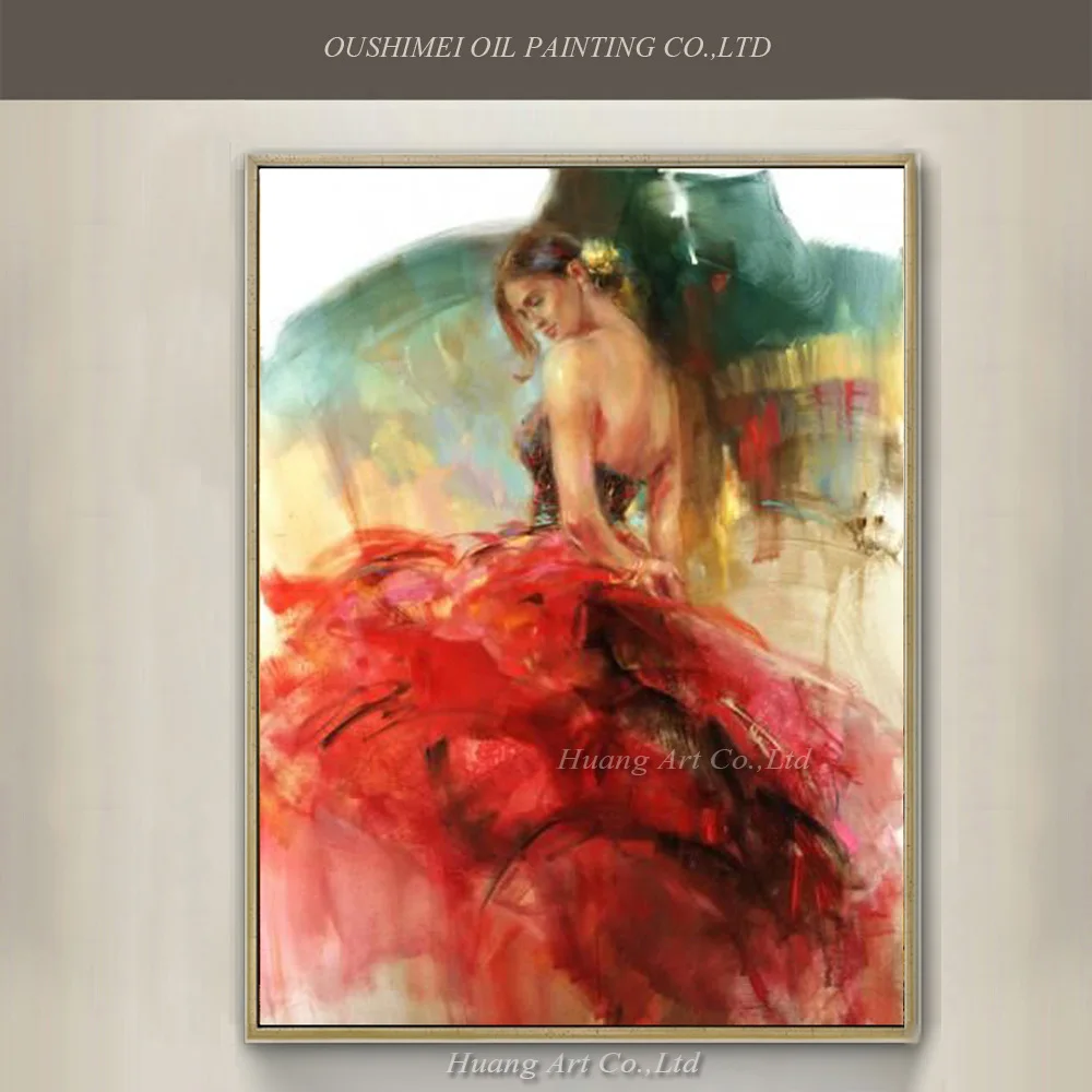 

Top Artist 100%Hand Painted Home Wall Art Modern the Sexy Woman Spain Dancer with a Yellow Flower in Hand Oil Painting on Canvas
