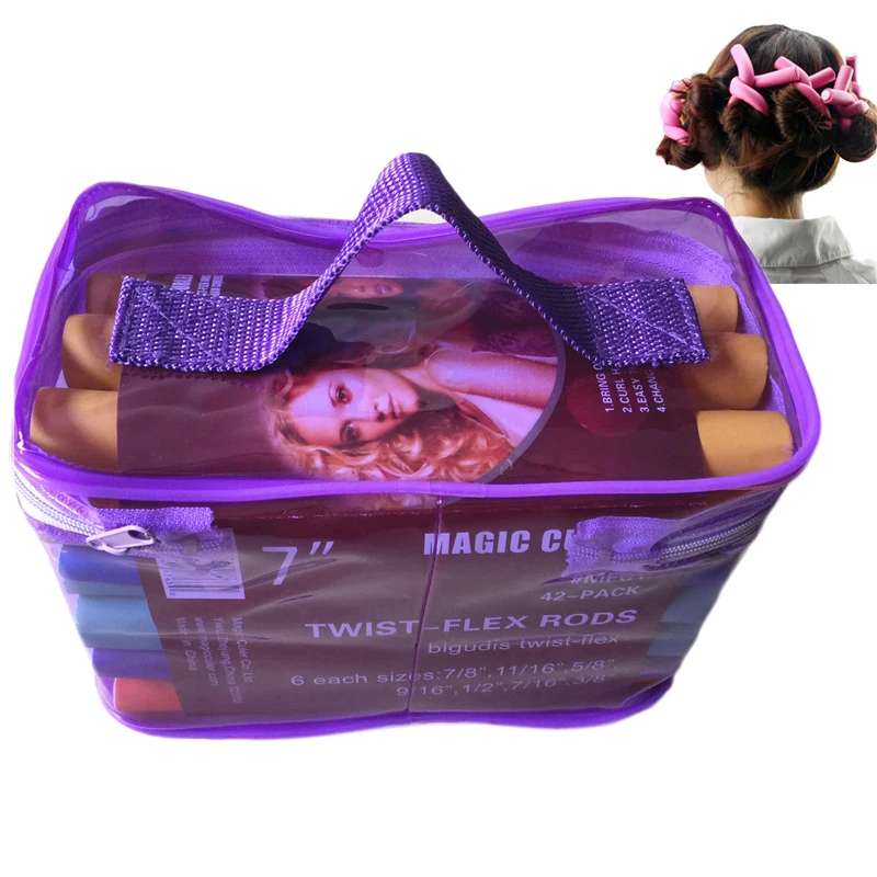 

At Fashion bendy rollers flexi rods 42pcs/set 7 Styles DIY Hair curling rods Magic Hair Roller Soft flex rods for Hair