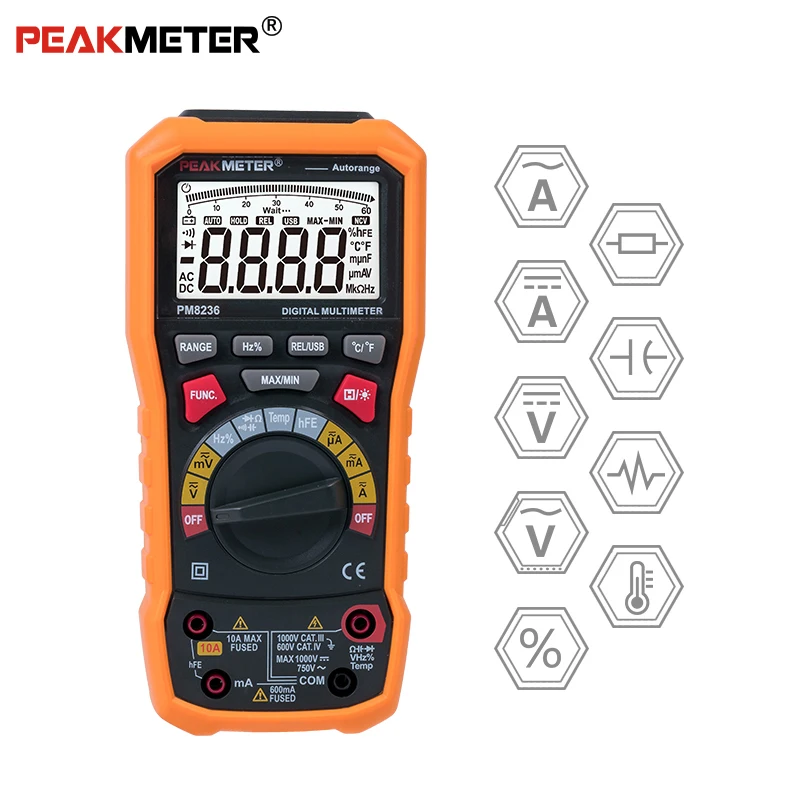 

PEAKMETER PM8236 Auto manual Range Digital Multimeter with TRMS 1000V Temperature capacitance frequency Test