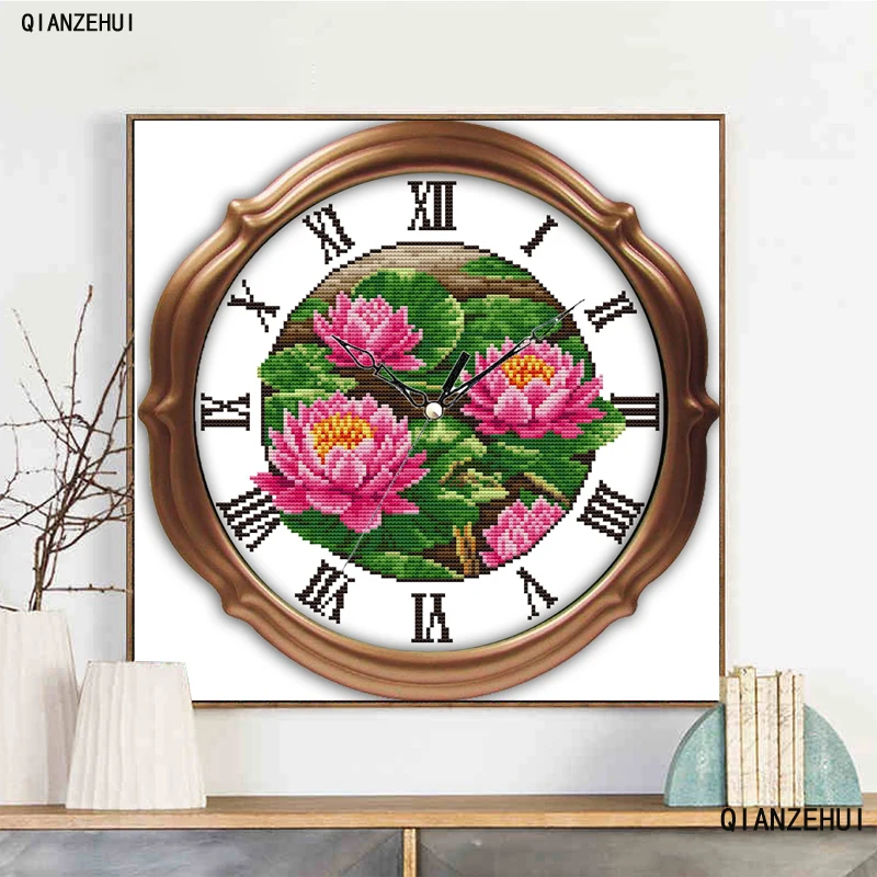 

QIANZEHUI,Needlework,DIY Pink and red lotus Cross stitch,Sets For Embroidery kits, Counted Cross-Stitching,Wall Home decorate