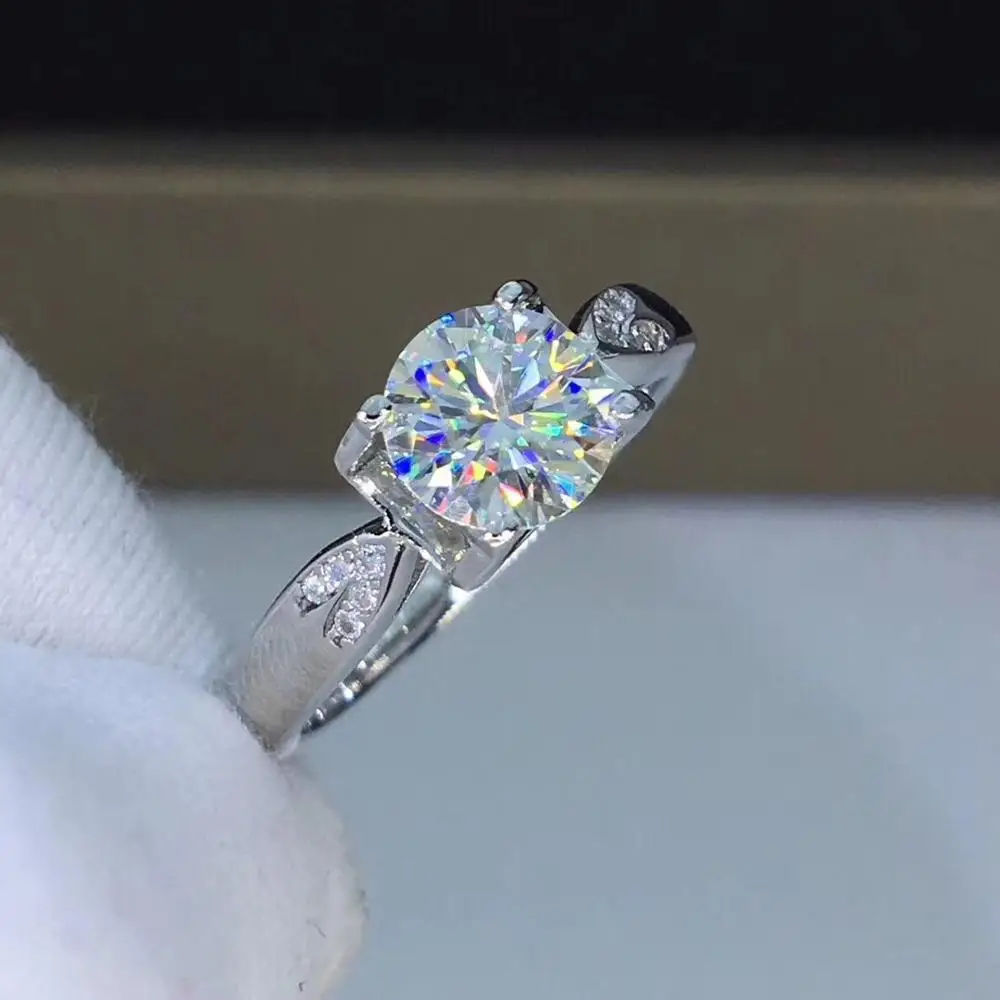 Круглое серебряное кольцо Moissanite 1ct D VVS роскошное свадебное кольцо Moissanite для женщин