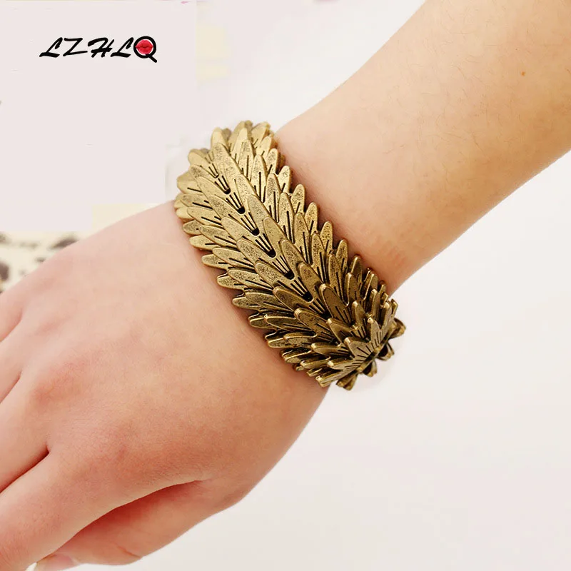 

LZHLQ Trendy Women Elastic Line Bracelets Plated Metal Geometric Pattern Bracelet Cuff Bangles Fashion Punk Jewelry Statement