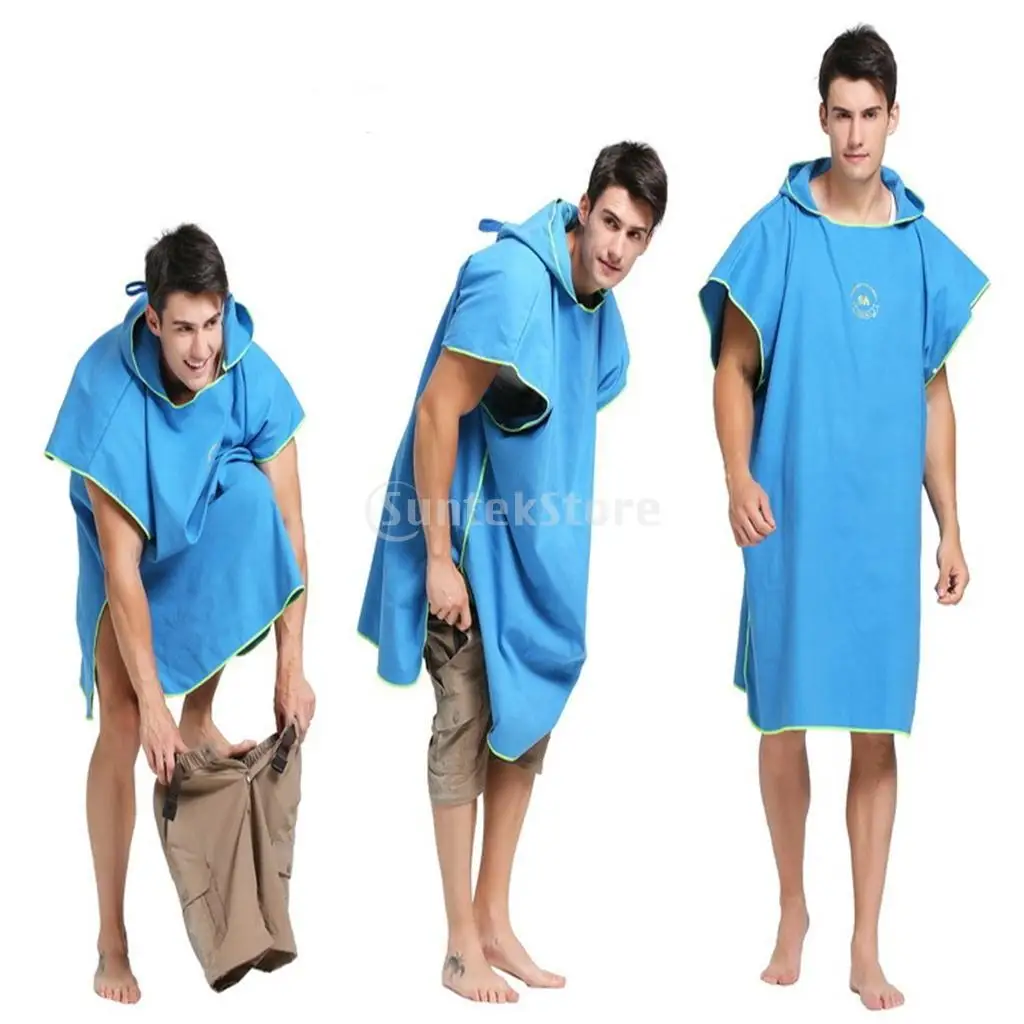 Unisex Men Women Boys Girls Soft Microfiber Surf Beach Swim Hooded Poncho Wetsuit Changing Robe Towel - Compact & Lightweight