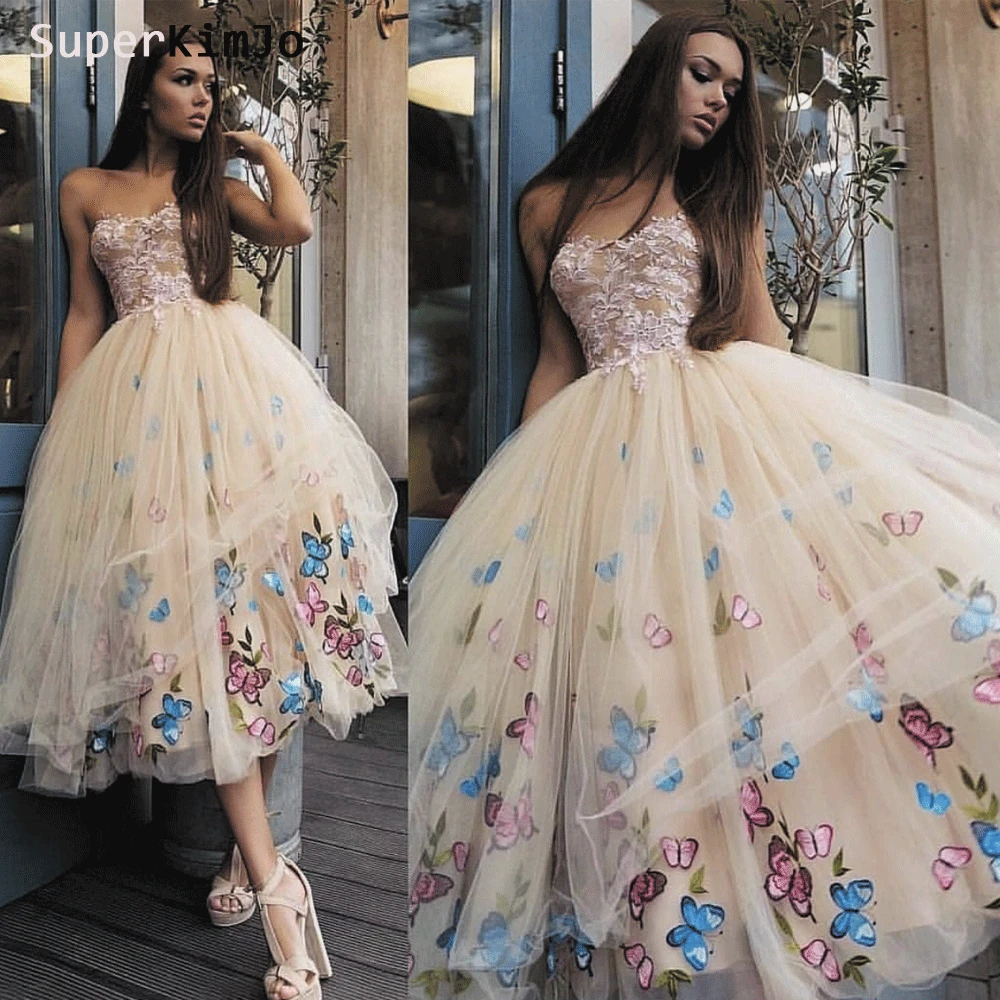 SuperKimJo Vestidos De Graduacion короткие платья цвета шампанского для выпускного вечера платья с вышитыми цветами для особых случаев