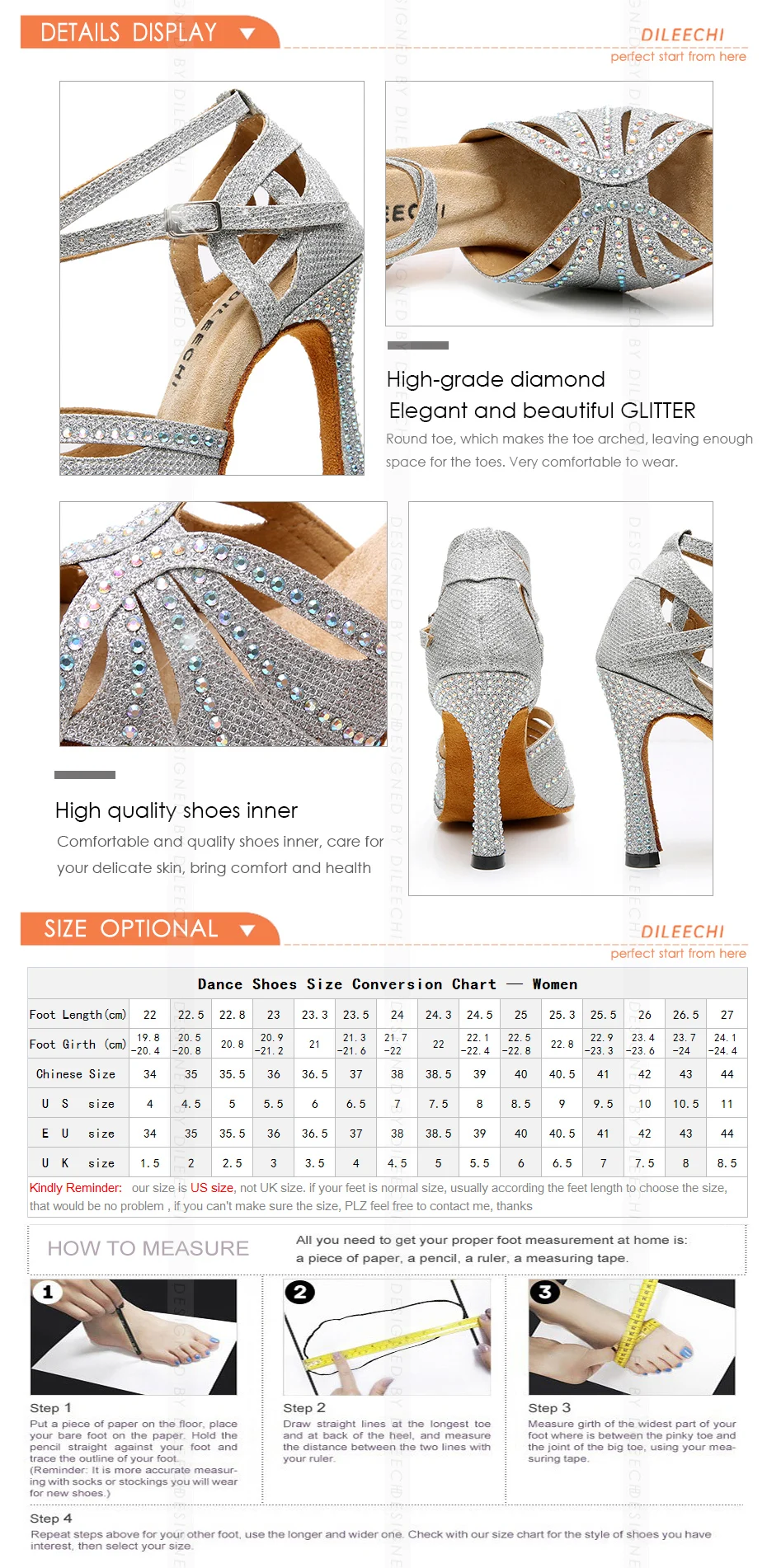 DILEECHI/Серебристые блестящие туфли для латинских танцев со стразами; женские туфли для бальных танцев; Ширина каблука 10 см; обувь для вальса
