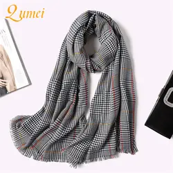 Qumei вязаные Весенние и зимние женские шарф 2018 клетчатые теплые кашемировые шарфы платки люксовый бренд шеи Бандана пашмины леди wrap A10