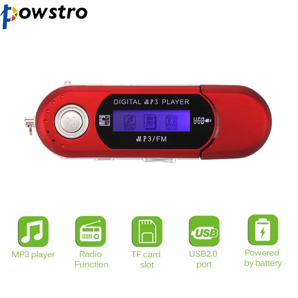 Powstro USB цифровой MP3-плеер светодиодный экран FM радио Поддержка TF карты максимальная емкость 32 Гб со встроенным 3,5 мм аудиовыход