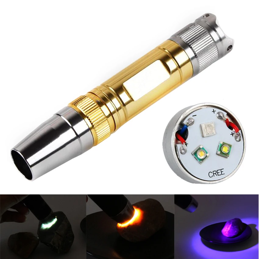 

Portable Ultraviolet 365nm 395nm UV White Yellow 3 LED Light Source Flashlight lamp for Jade Jewelry test 18650 light torch