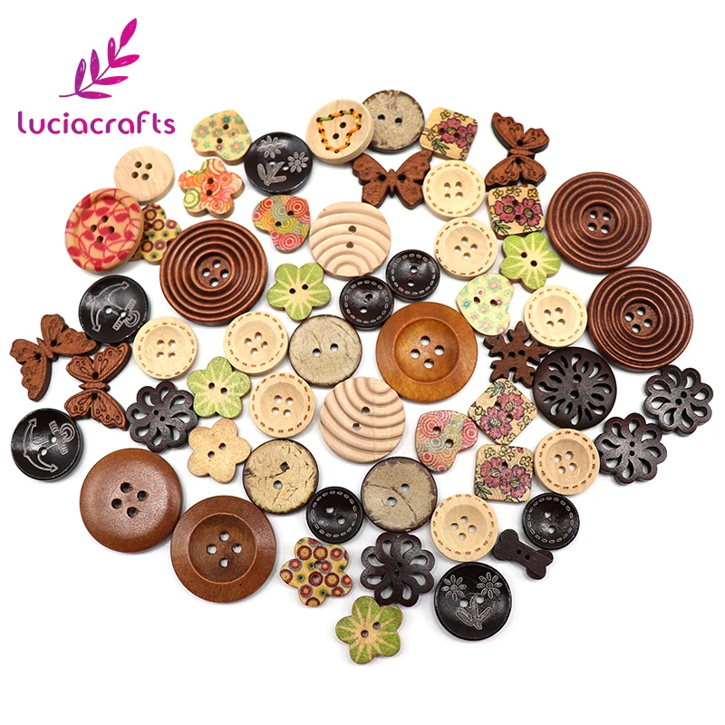 

Lucia crafts Appr:20g Mixed Randomly Wooden Resin Buttons DIY Sewing Flatback Button Clothing Accessories E0102