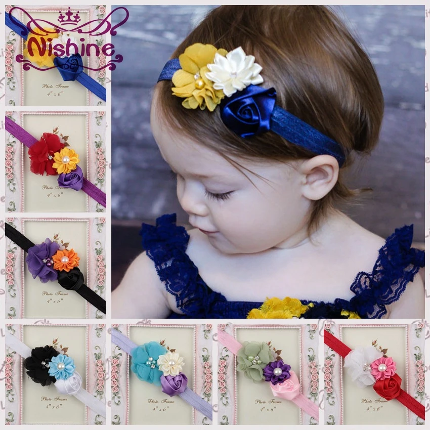 

Nishine 8 Colors Chiffon Rose Flower Girls Headband Party Dress Matching Hair Accessories Children Headwear Photo Props