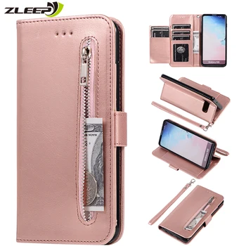 Leather Zipper Flip A70 A50 A40 A30 A20 E A10 M10 Wallet Case For Samaung Galaxy S10 S9 S8 Plus S7 Edge Note 8 9 10 Phone Cover