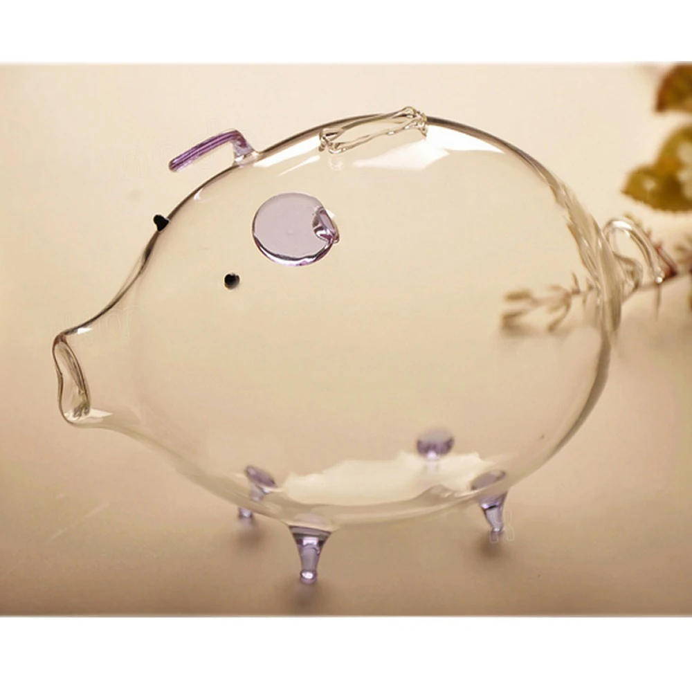 Clear Glass Piggy Bank Coin Money Cash Collectible Saving Box Jar Gift Pig Box 