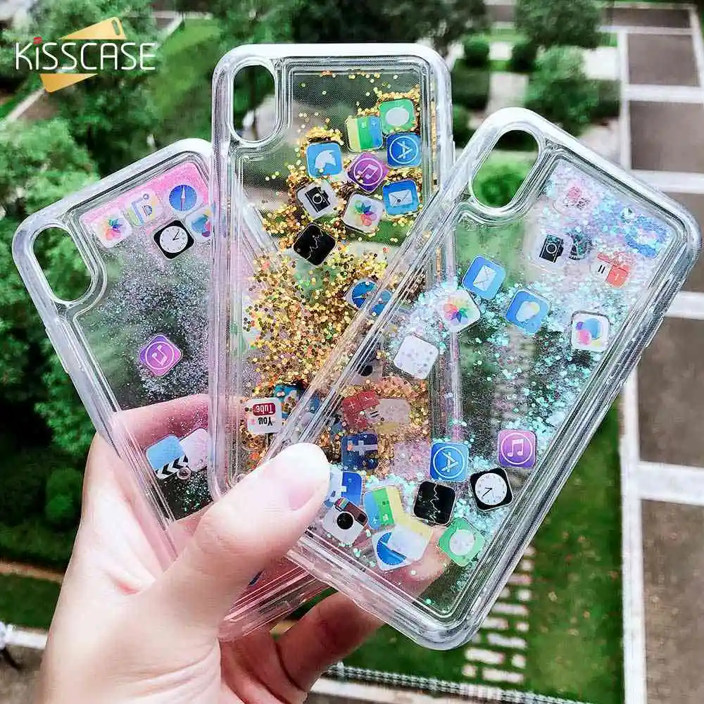 KISSCASE Quicksand Phone Case For iPhone 7 8 X XS MAX XR 6 6S Plus Glitter Liquid Hard PC Coque |