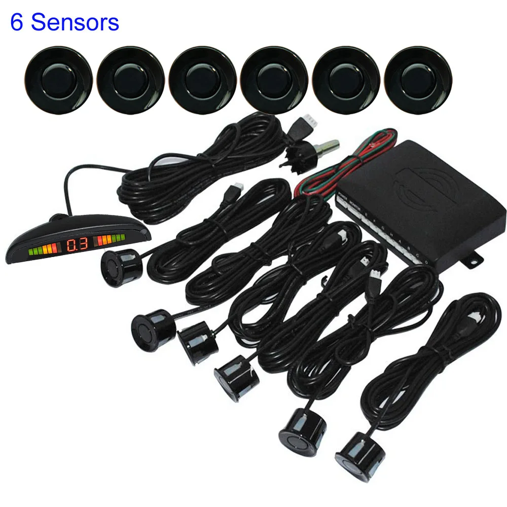 Car Parking Sensor Reverse Backup Radar System with LED Backlight Display 6 Sensors 9 Colors for