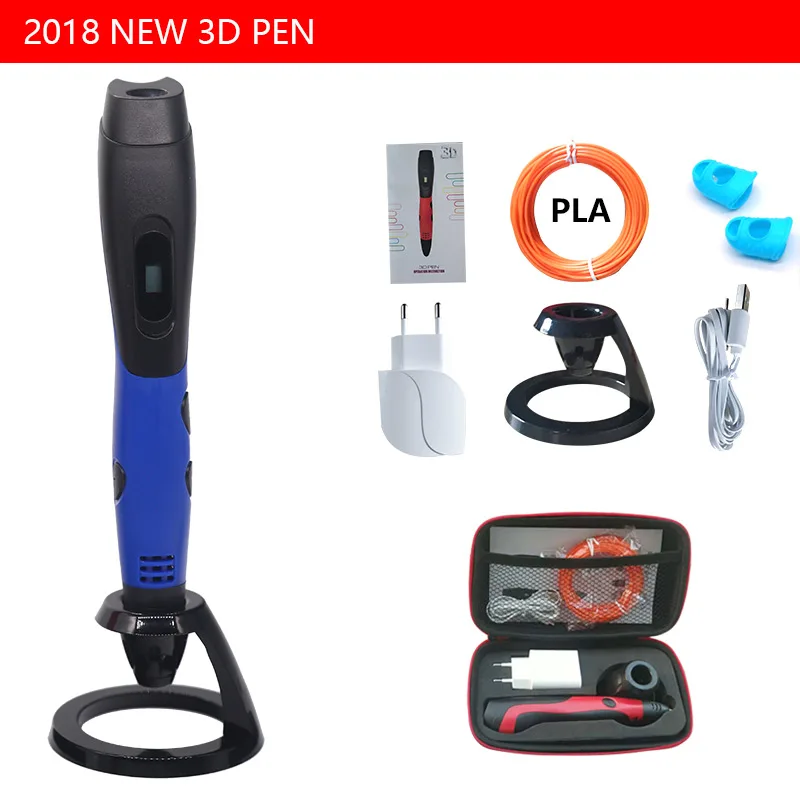 Sell well/3D ручка с PLA нити Дети diy Рисунок пером, 5V 2A usb адаптер переменного тока, oled дисплей креативные образования, можете использовать power bank - Цвет: only blue pen