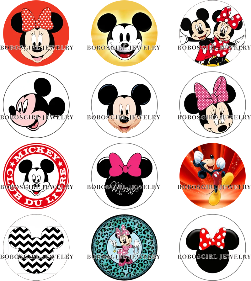 

mouse galss snap button Jewelry photo Round cabochon flat back Gl500 DSNEY