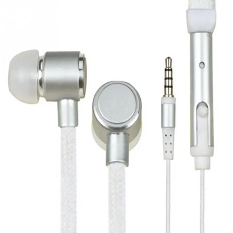 Shoelace Earphone cord Metal In Ear 3.5mm jack Earphones Bass Headset Stereo Sport Headphones With Mic#20 - Цвет: Белый