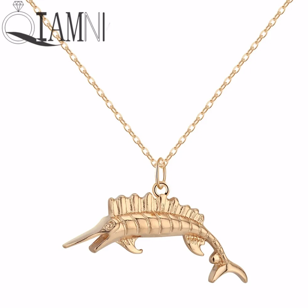 

QIAMNI Wild Ocean Marlin Fish Pendant Necklace Symbol of Strength Sea Fishing Fisherman's Catch Charm Necklace Animal Jewelry