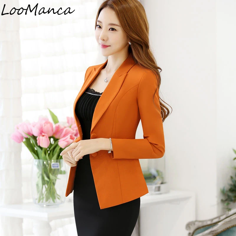 

Fashion Women Blazers And Jackets 2019 New Autumn Long Sleeve Blaser Coat Female Orange Black White Ladies Blazer feminino
