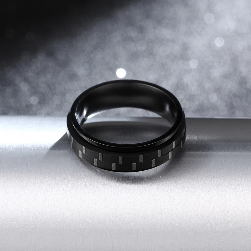 

Never Fade 6mm Titanium Punk Black Rotated Ring Vintage Dull Polish Rings For Men Women 316L Stainless Steel Charms