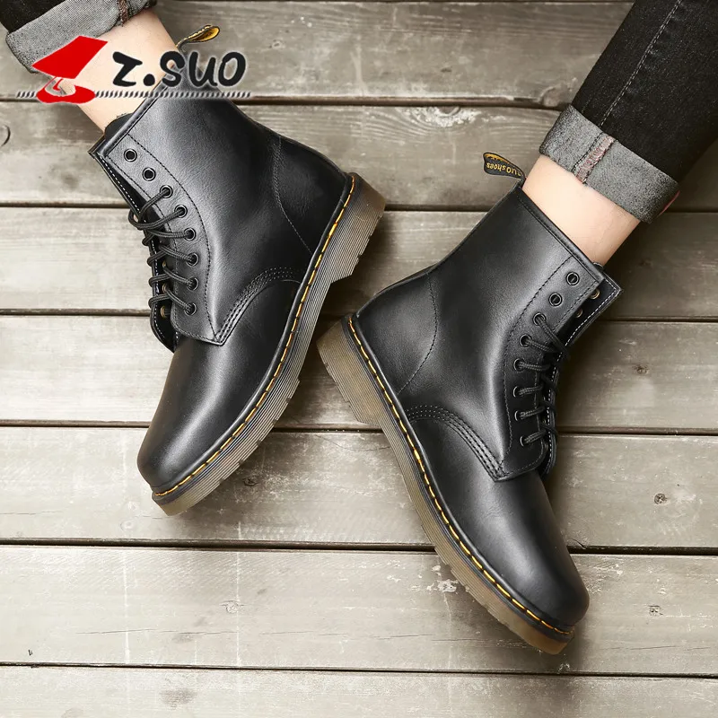Los Tobillo brown Retro Botas Negro Genuino Hombres Encaje Martin Clásico Zsuo De Hombre Moda Cuero Black motocicleta Marca IBCwTqR