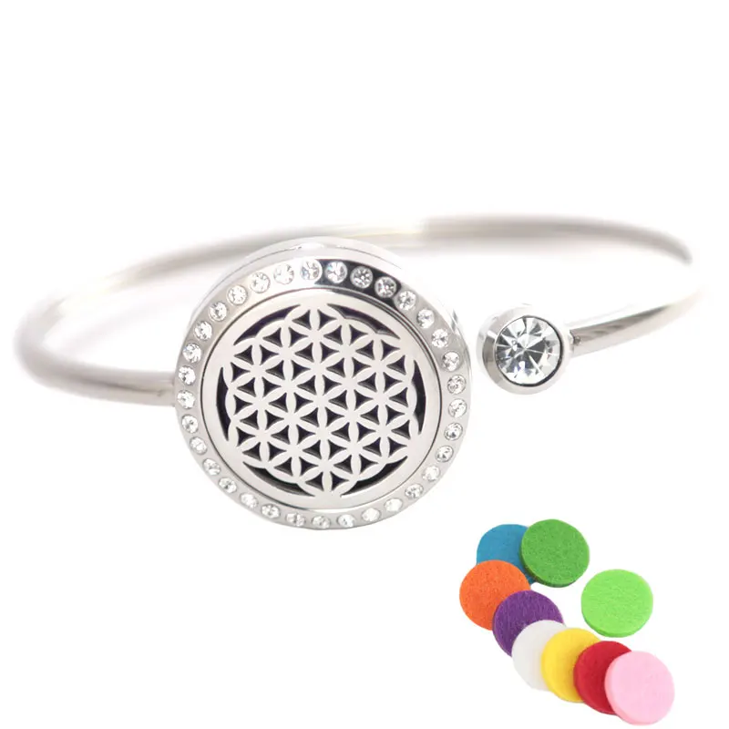 

10Pcs New Design Bracelet Bangle Aromatherapy 25mm Magnet Crystal Stainless steel essential oil diffuser locket bracelet