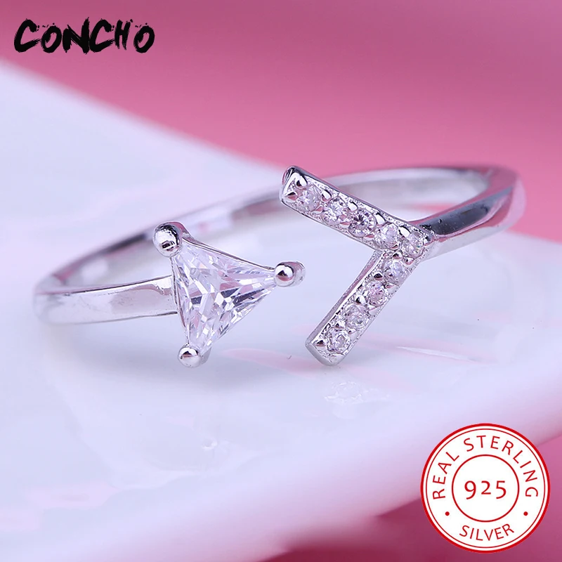 Кончо Jewelry 925 пробы серебро Треугольники открытие Циркон Кольца для Для женщин
