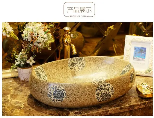 Online Colourful Imitation Stones Porcelain Bathroom Vanity Colourful Imitation Stones Porcelain Bathroom Vanity Sink Bowl Countertop Oval Ceramic Wash Basin