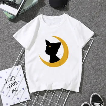 

Moon and Cat T Shirt Women Aesthetic Street Fashion Tshirt Harajuku Short Ulzzang T-Shirt 2019 Summer Grote Maten Dames Kleding