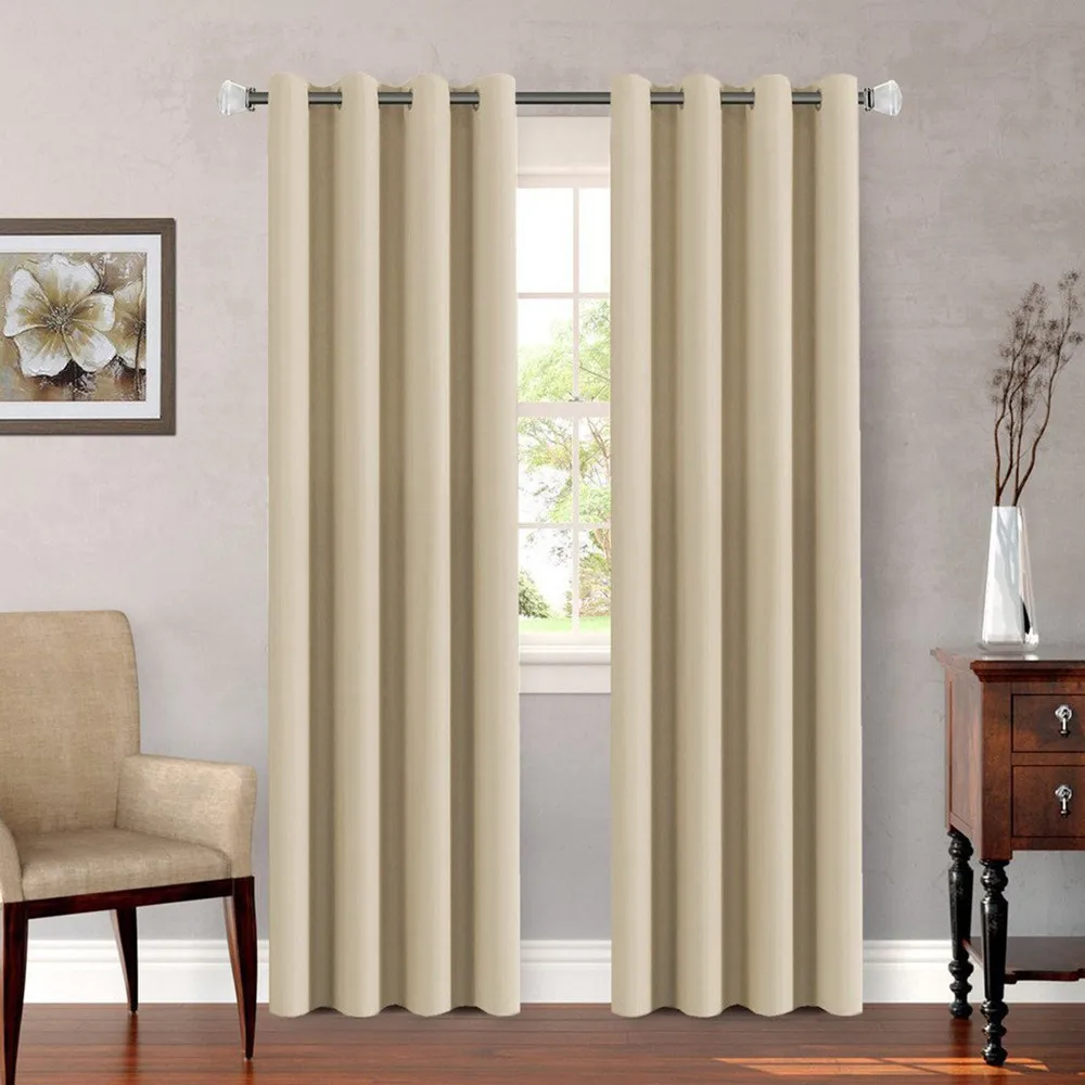 2PCS Window Curtain Home Decoration Insulated Foam Lined Heavy Thick Blackout Grommet Window