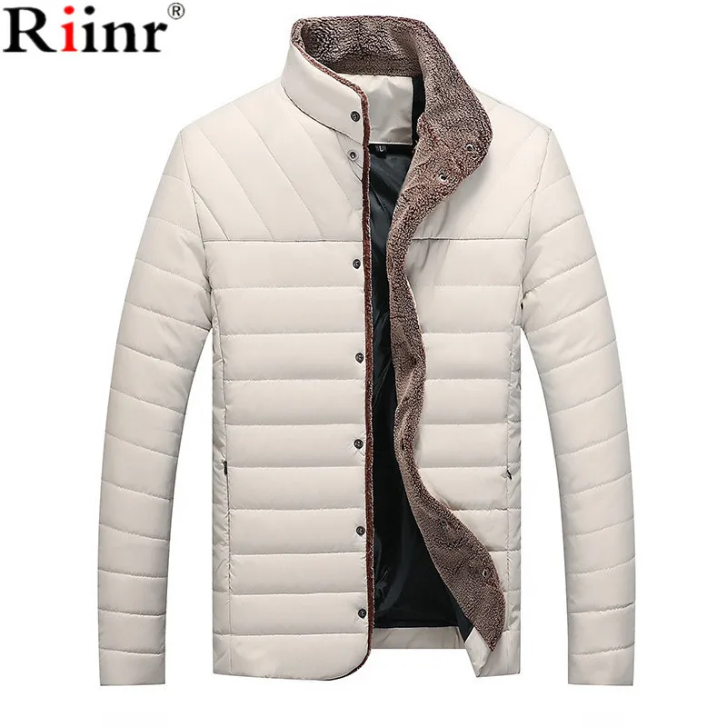 

Casual Men Riinr 2018 Jacket Winter Warm Men's Solid color Cotton Blend Mens Brand Jacket Coats Casual Thick Outwear