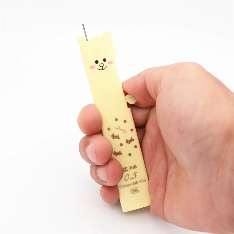Автоматический карандаш с милым медведем, 0,5 мм, 0,7 мм, 2B, механические стержни для карандаша, 15 наконечников в коробке