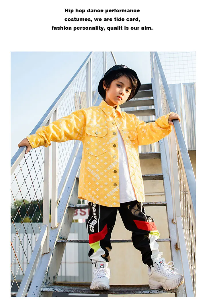 Танцевальный костюм в стиле хип-хоп, современная одежда для бальных танцев, наряд для уличных танцев, желтая рубашка и штаны, одежда для джазовых выступлений, DQS1042