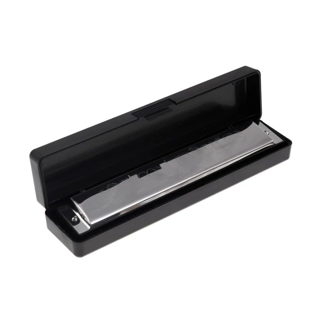 

Tremolo Harmonica Mouth Organ 24 Double Holes with 48 Reeds Key of C Melodica Free Reed Wind Instrument with Case Silver