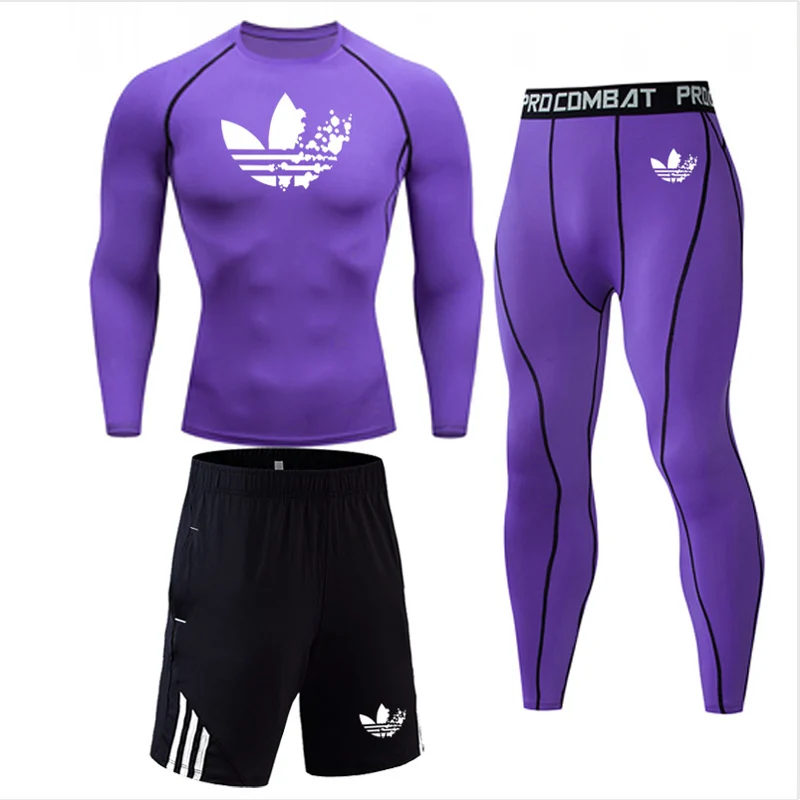 

2019 men's tight set MMA rashgard tactics leggings Solid color fitness Men's compression set crossfit clothing Brands men