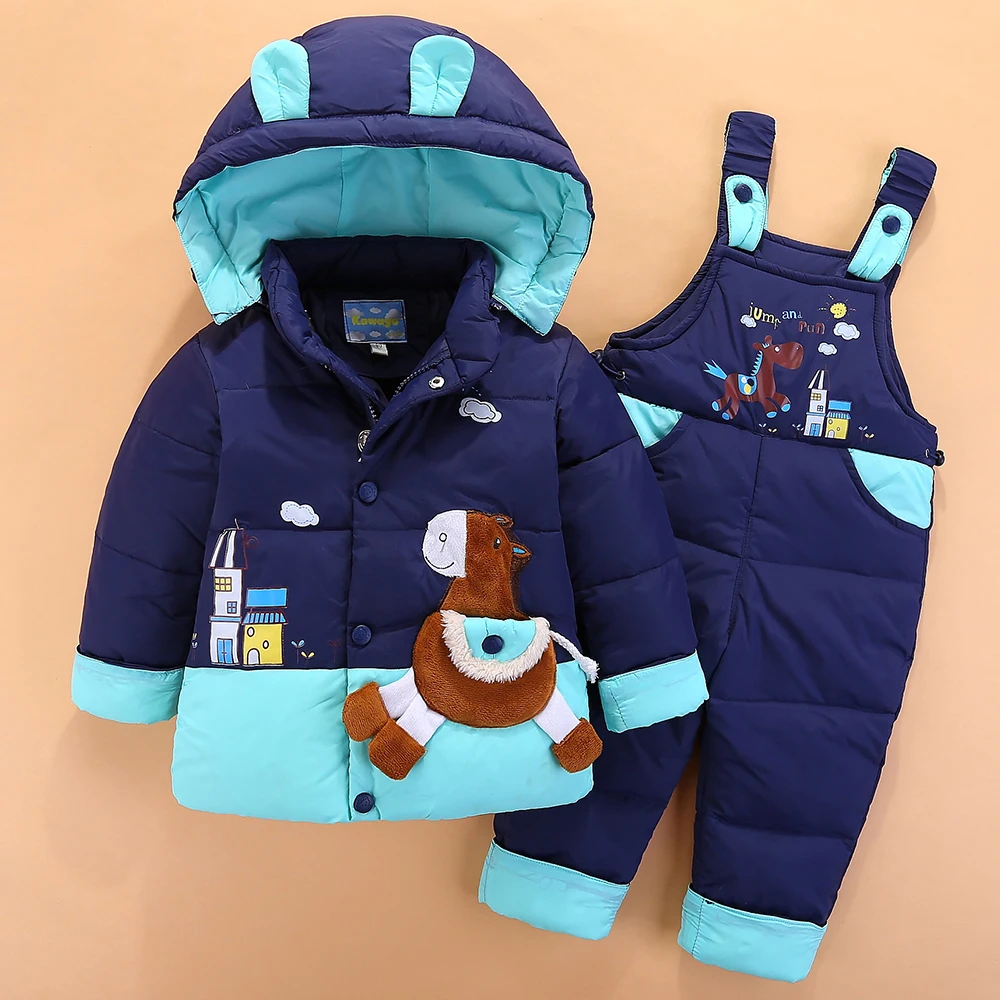 

Infant Baby Snowsuit New Kids Winter Suits for Boys Girls Clothing Sets 2pcs Lovely Animal Hooded Duck Down Parka+Pants Outdoor