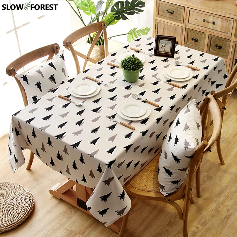 

Christmas Tree Tablecloths Cotton Canvas Thicken Simple Rectangular Coffee Table Cloths Home Kitchen Decoration Cover Towel