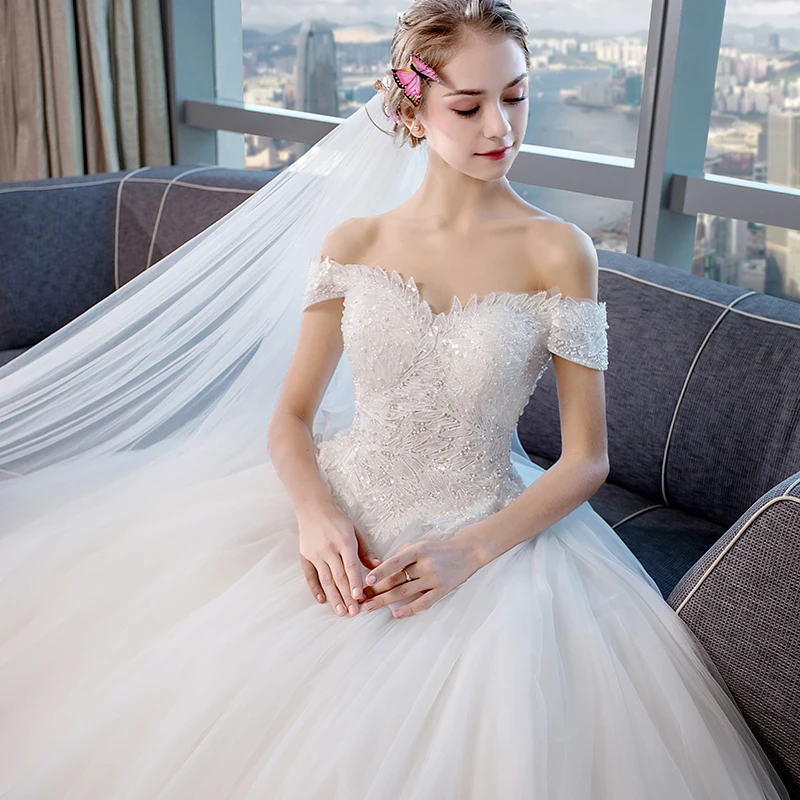 Роскошное кружевное бальное платье с вырезом лодочкой He's Bride длина до пола
