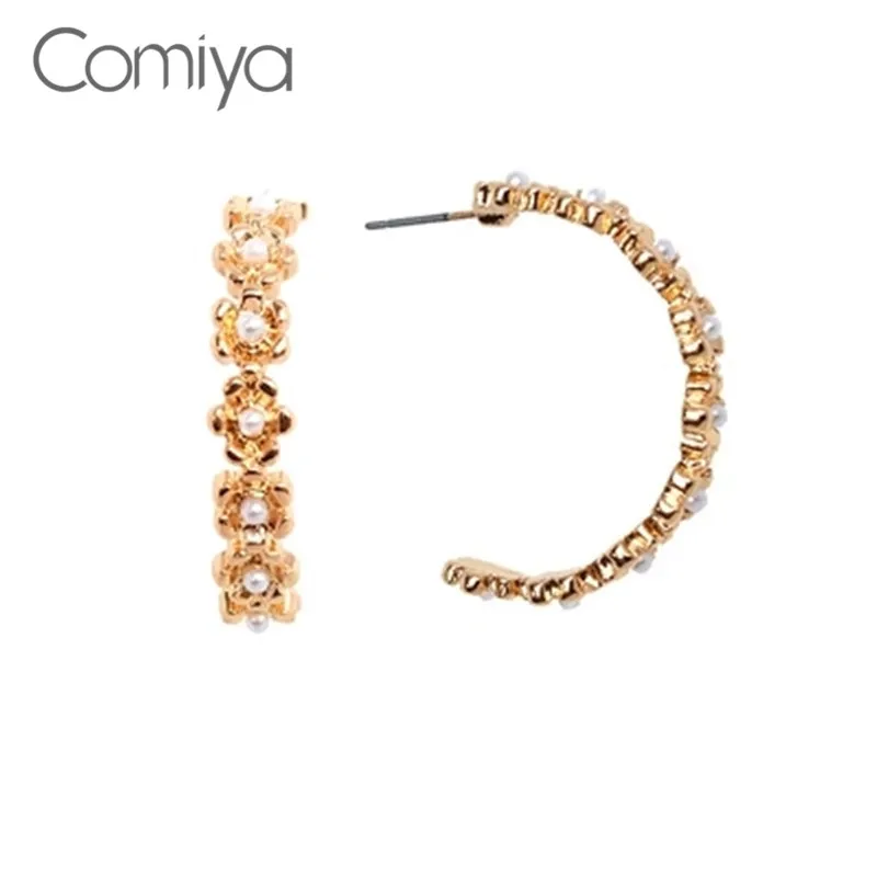 

Comiya Statement Gold Silver Color Acrylic Pearls Mosaic Stud Earrings For Women Zinc Alloy Orecchini Donna Earring Femme Bijoux