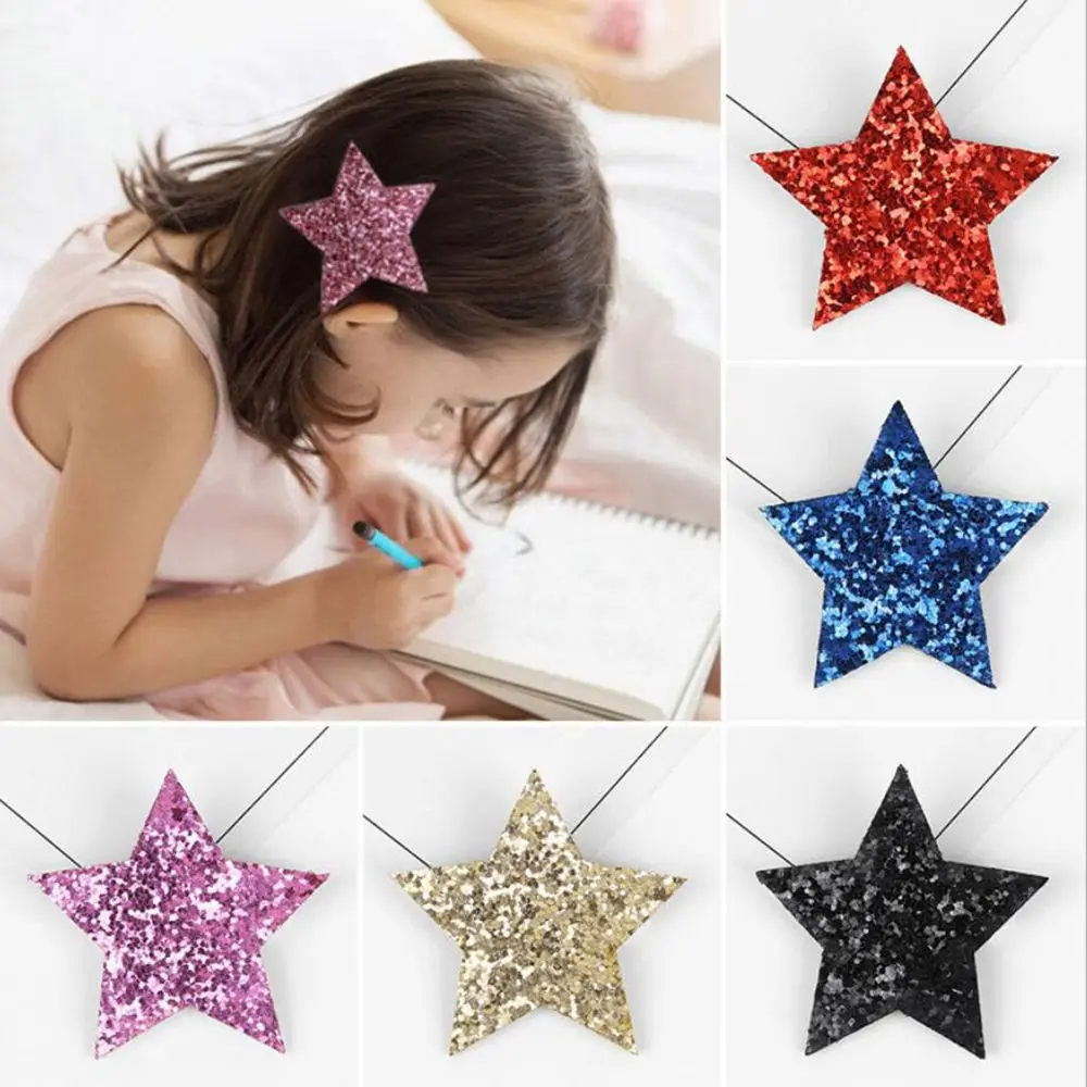 

Girl Shining Star Shape Vibrant Easy to Carry Environmentally Friendly Hair Clips Shiny Leather Good Looking Children Hair Clips