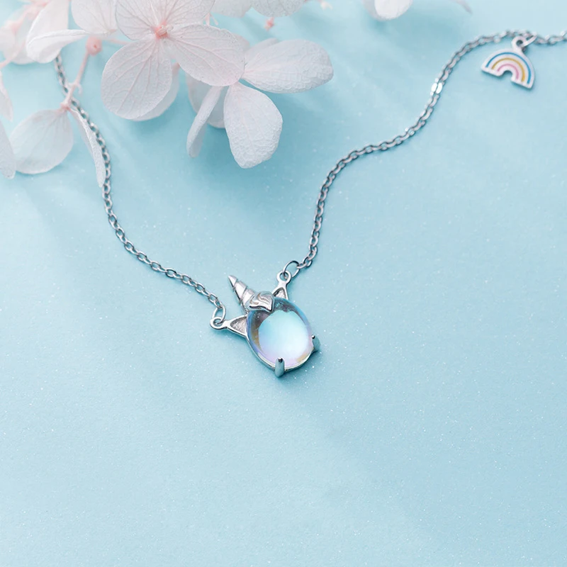 

MosDream s925 Silver Necklace Female Rainbow Unicorn Necklace Temperament Clavicle Chain for women Elegant Jewelry Gift