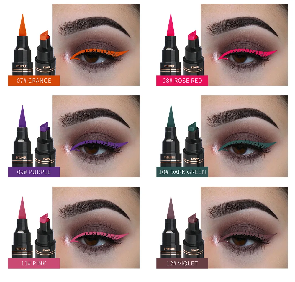 

1PC 12Color 2 in1 Waterproof Lasting Antifouling Quick Dry Eyeliner Double Head Liquid Eyeliner Wing Eye Liner Makeup Tool TSLM2